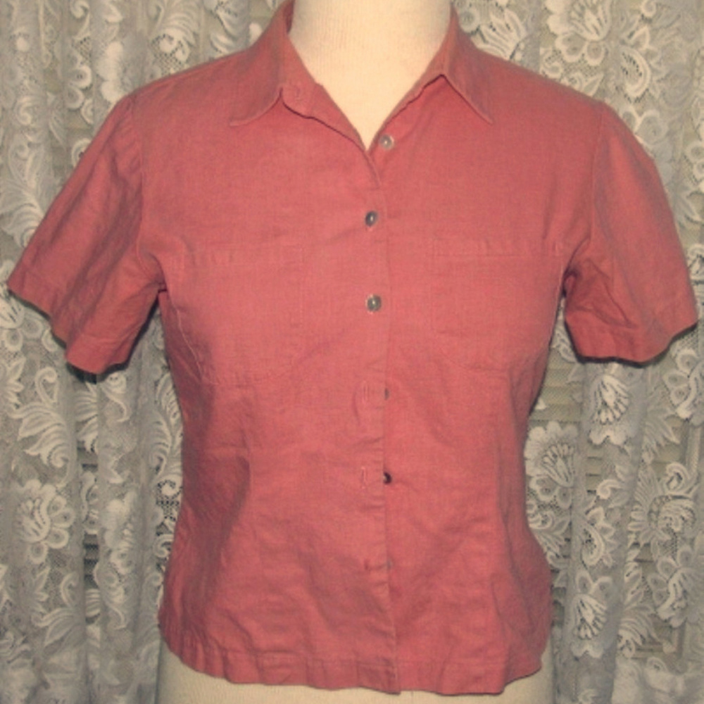 SALMON PEACH LINEN & Rayon Blouse Size 12